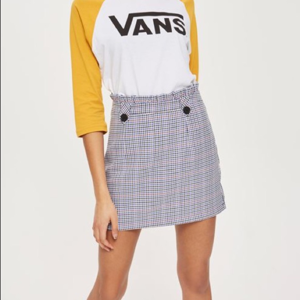 Topshop Frill Waist Check Skirt